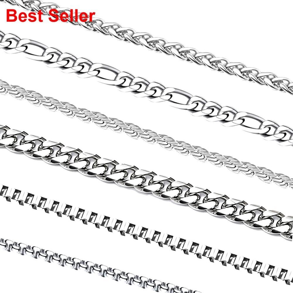 Stainless Steel Silver Chains Set, 6 Piece Necklace Jewelry for Layering